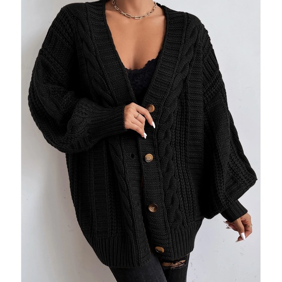 Cozy Solid Chunky cable Knit Button down Oversized Cardigan - Picture 8 of 8
